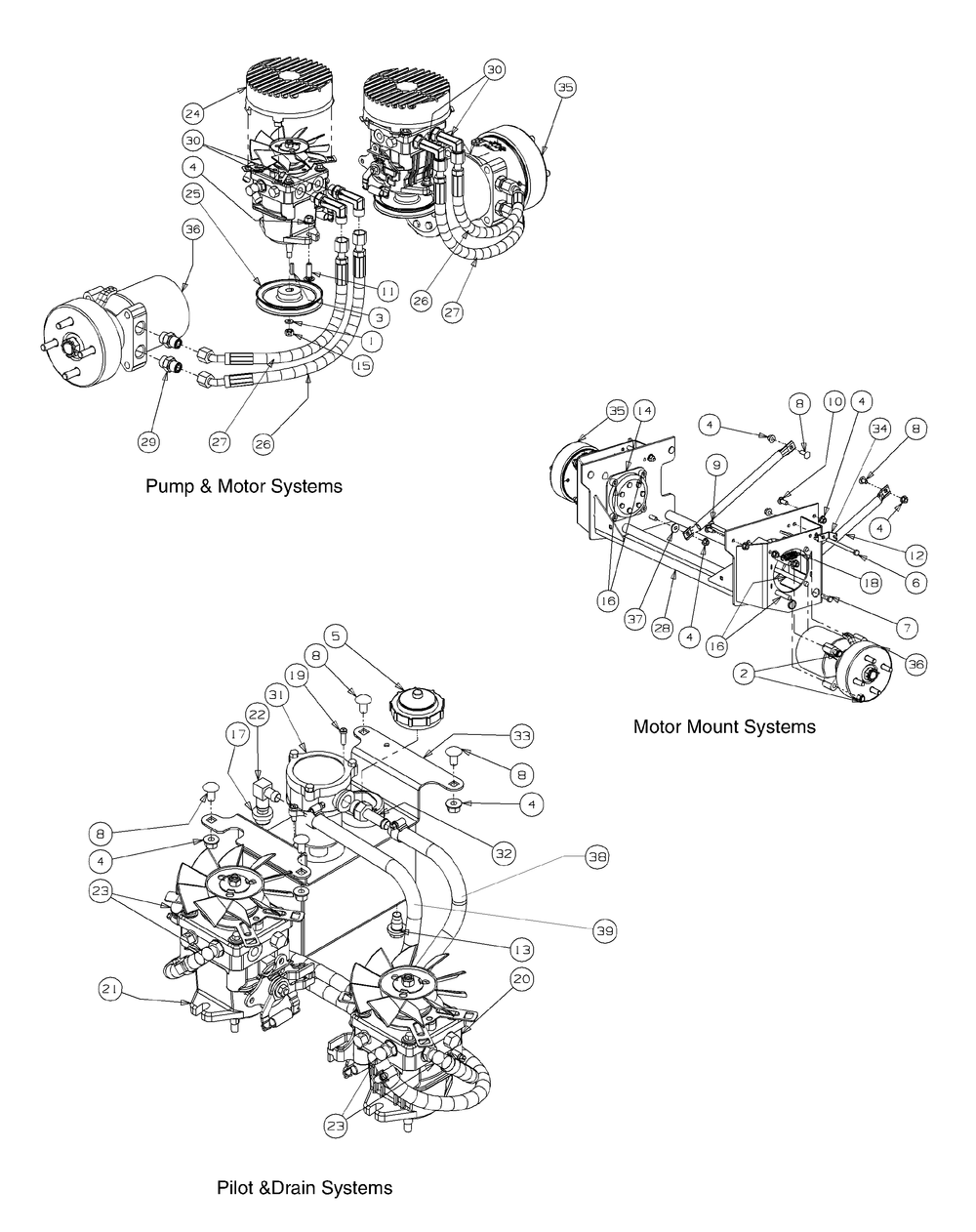 Hydro Hose And Pump Assembly Diagram and Parts List for M60-KH (53BH8CT6050-27HP-OHV)(2009 & Before) Cub Cadet Lawn Tractor